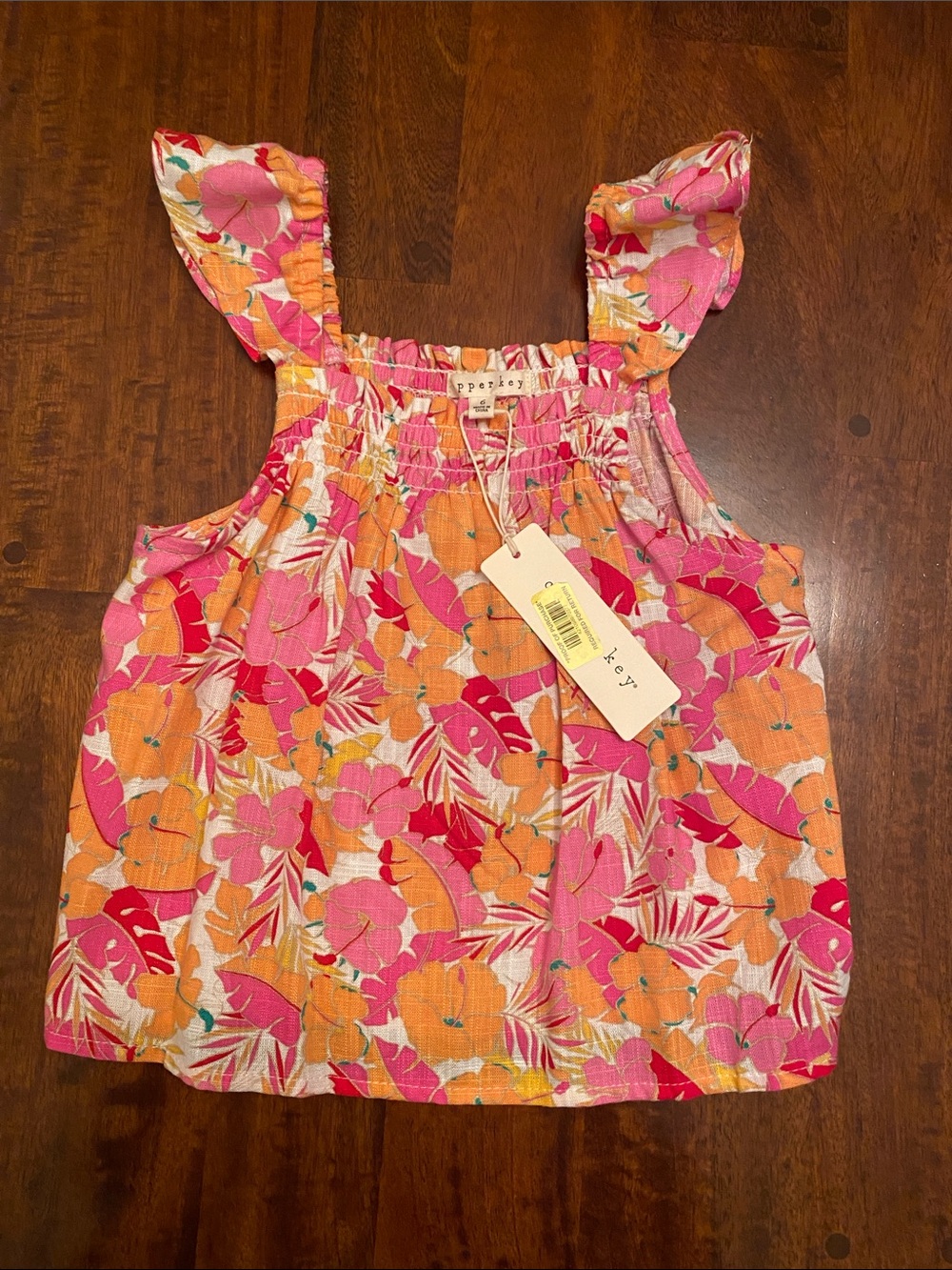 Copper Key Pink & Orange Floral Ruffle Tank